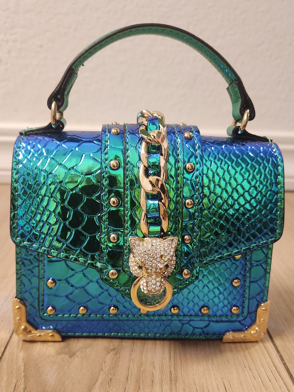 ALDO Iridescent Green Minibaro Top Handle Crossbody Bag